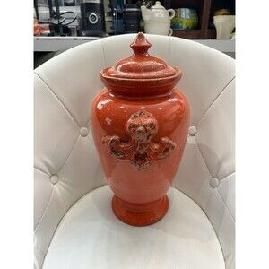 Italian Majolica Glazed Terra Cotta Vase With Lid 15 Inches Tall Large Vase